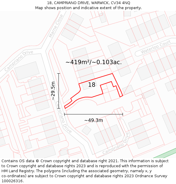 18, CAMPRIANO DRIVE, WARWICK, CV34 4NQ: Plot and title map