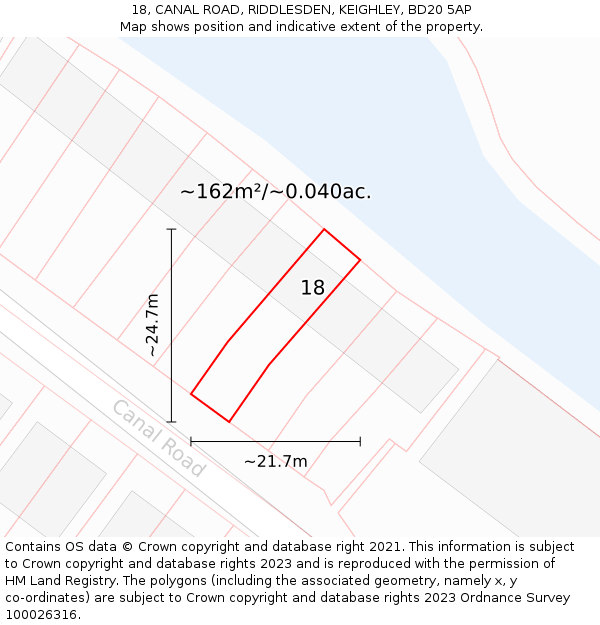 18, CANAL ROAD, RIDDLESDEN, KEIGHLEY, BD20 5AP: Plot and title map