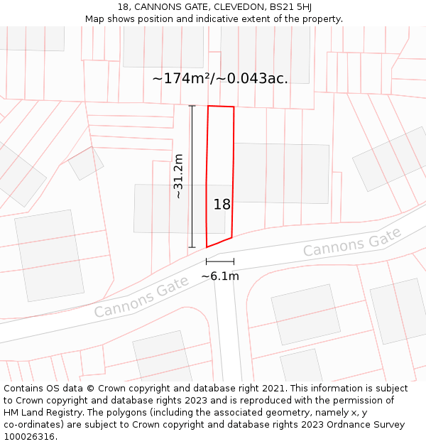 18, CANNONS GATE, CLEVEDON, BS21 5HJ: Plot and title map