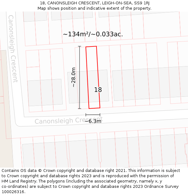 18, CANONSLEIGH CRESCENT, LEIGH-ON-SEA, SS9 1RJ: Plot and title map