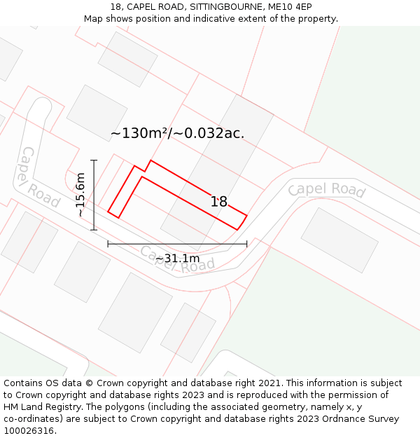 18, CAPEL ROAD, SITTINGBOURNE, ME10 4EP: Plot and title map