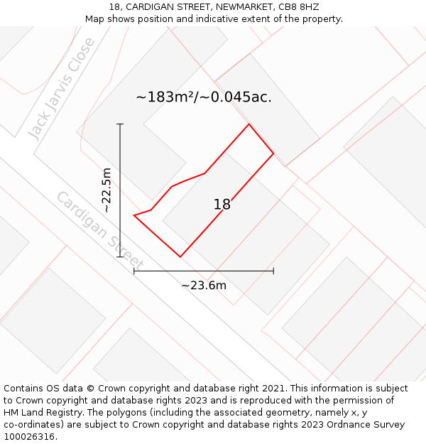 18, CARDIGAN STREET, NEWMARKET, CB8 8HZ: Plot and title map