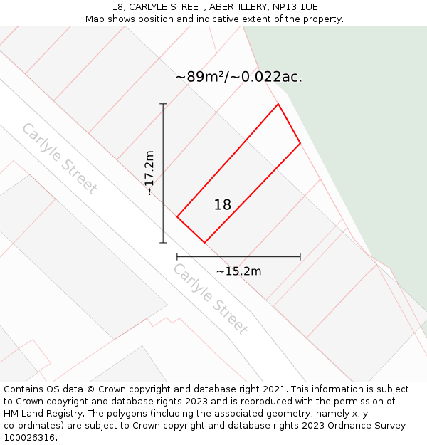 18, CARLYLE STREET, ABERTILLERY, NP13 1UE: Plot and title map