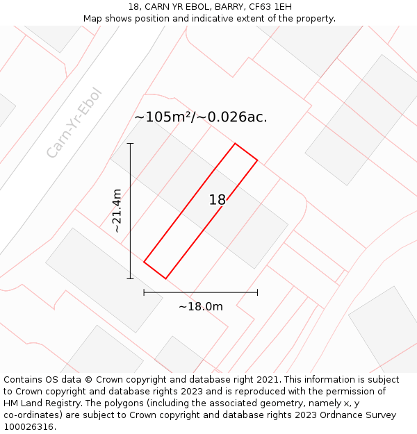 18, CARN YR EBOL, BARRY, CF63 1EH: Plot and title map