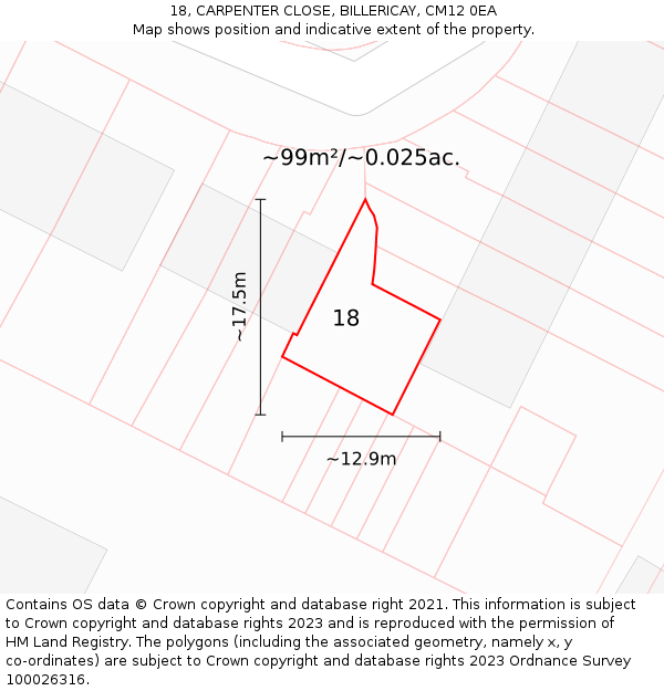 18, CARPENTER CLOSE, BILLERICAY, CM12 0EA: Plot and title map