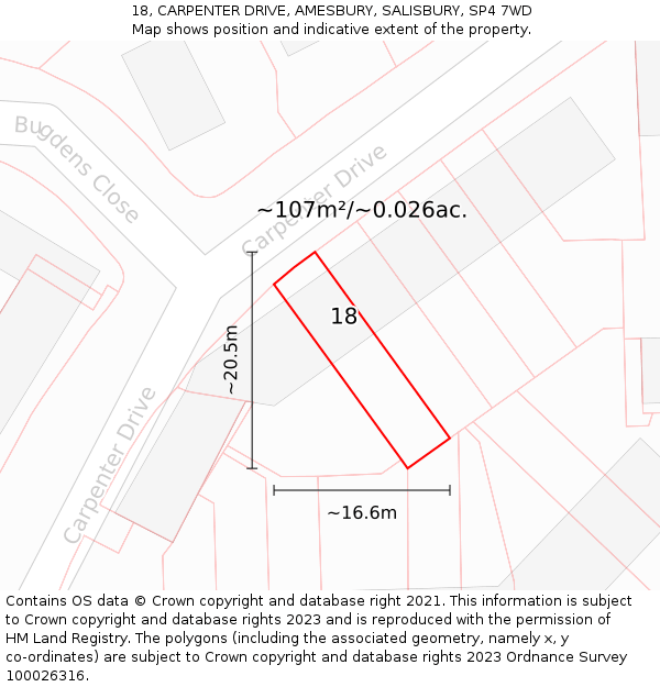 18, CARPENTER DRIVE, AMESBURY, SALISBURY, SP4 7WD: Plot and title map