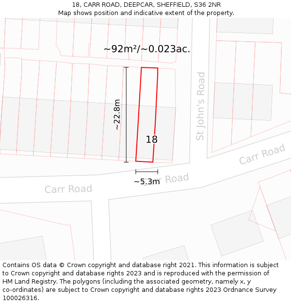 18, CARR ROAD, DEEPCAR, SHEFFIELD, S36 2NR: Plot and title map