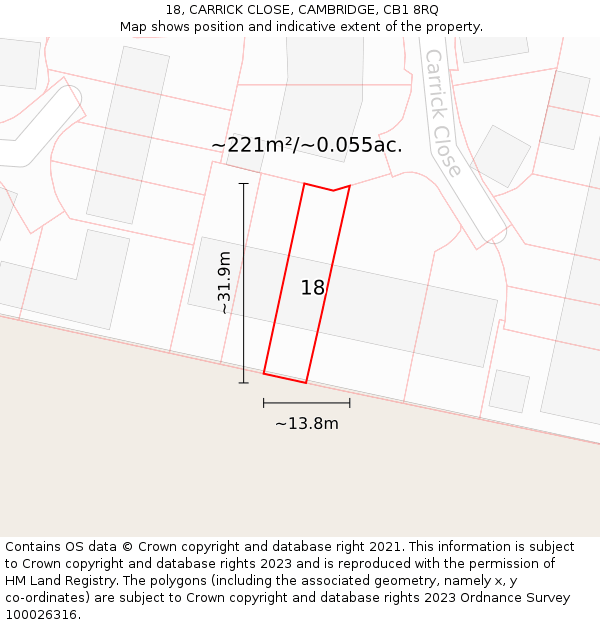 18, CARRICK CLOSE, CAMBRIDGE, CB1 8RQ: Plot and title map