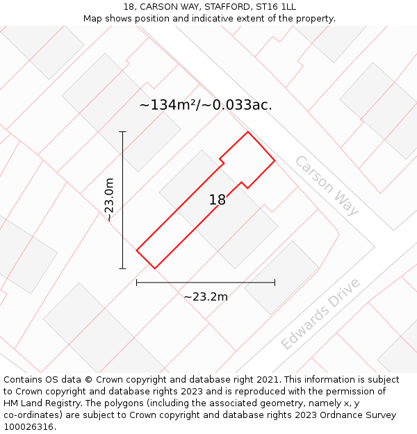 18, CARSON WAY, STAFFORD, ST16 1LL: Plot and title map