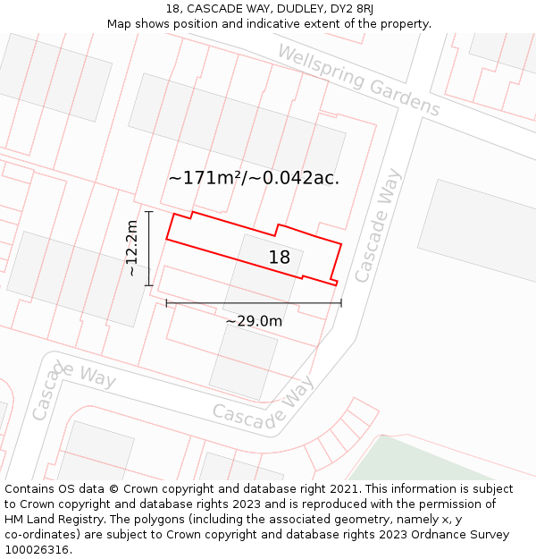 18, CASCADE WAY, DUDLEY, DY2 8RJ: Plot and title map