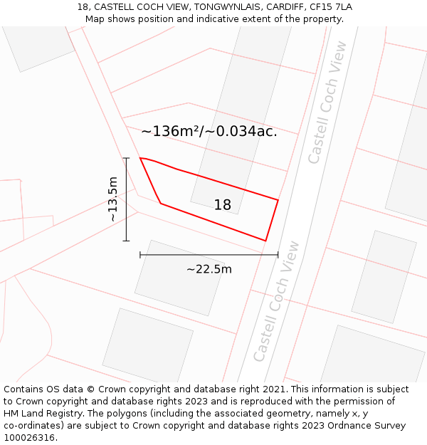 18, CASTELL COCH VIEW, TONGWYNLAIS, CARDIFF, CF15 7LA: Plot and title map