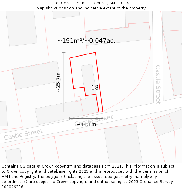 18, CASTLE STREET, CALNE, SN11 0DX: Plot and title map