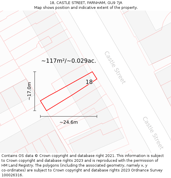 18, CASTLE STREET, FARNHAM, GU9 7JA: Plot and title map