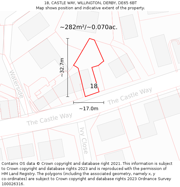 18, CASTLE WAY, WILLINGTON, DERBY, DE65 6BT: Plot and title map