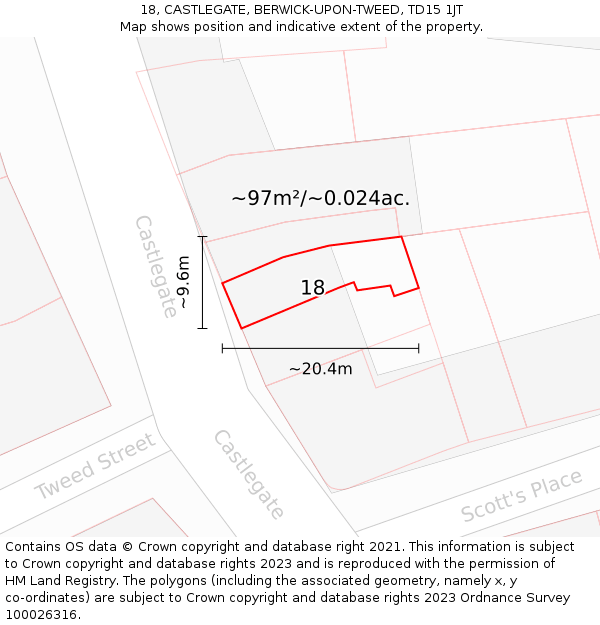 18, CASTLEGATE, BERWICK-UPON-TWEED, TD15 1JT: Plot and title map
