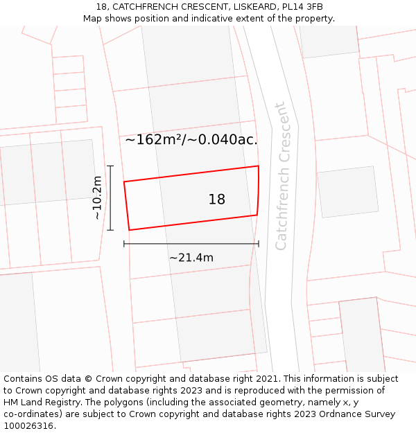 18, CATCHFRENCH CRESCENT, LISKEARD, PL14 3FB: Plot and title map