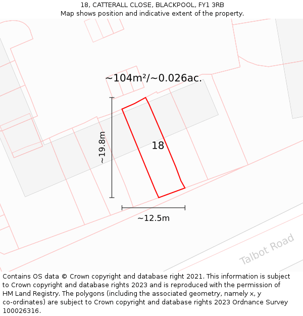 18, CATTERALL CLOSE, BLACKPOOL, FY1 3RB: Plot and title map