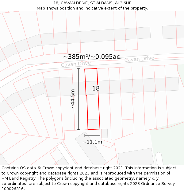 18, CAVAN DRIVE, ST ALBANS, AL3 6HR: Plot and title map