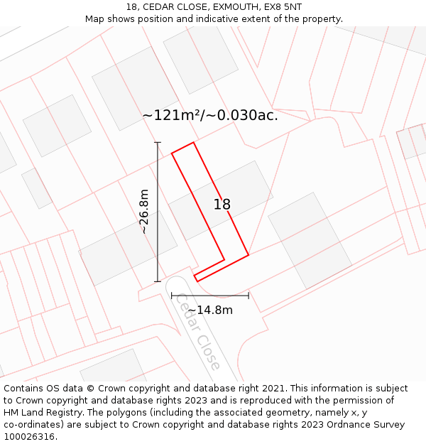 18, CEDAR CLOSE, EXMOUTH, EX8 5NT: Plot and title map