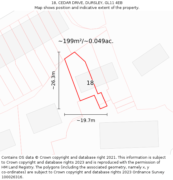 18, CEDAR DRIVE, DURSLEY, GL11 4EB: Plot and title map
