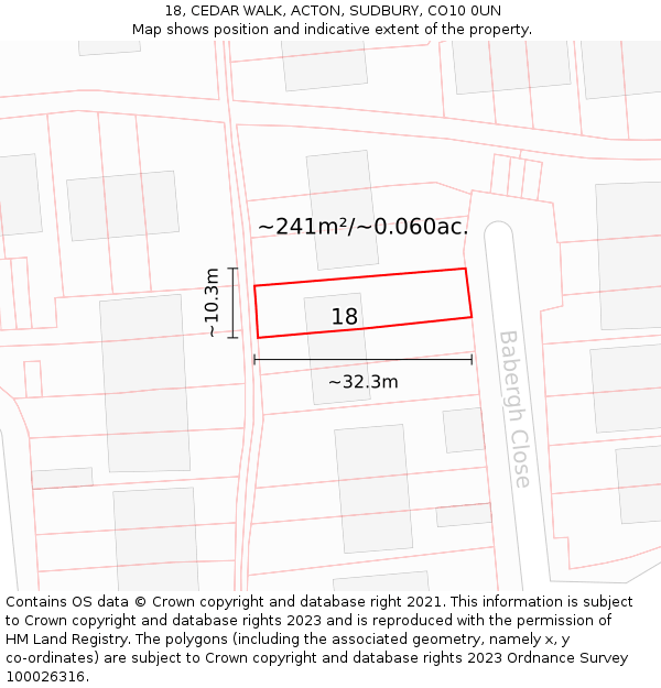 18, CEDAR WALK, ACTON, SUDBURY, CO10 0UN: Plot and title map