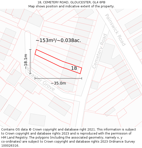 18, CEMETERY ROAD, GLOUCESTER, GL4 6PB: Plot and title map