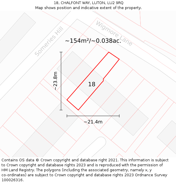 18, CHALFONT WAY, LUTON, LU2 9RQ: Plot and title map