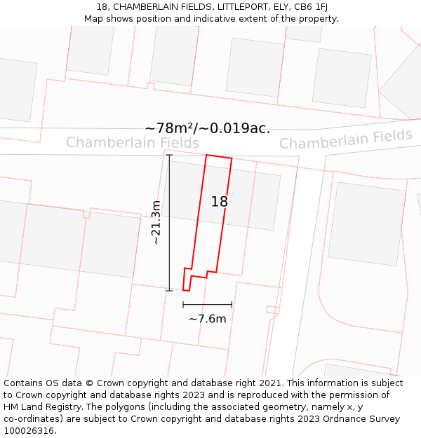 18, CHAMBERLAIN FIELDS, LITTLEPORT, ELY, CB6 1FJ: Plot and title map