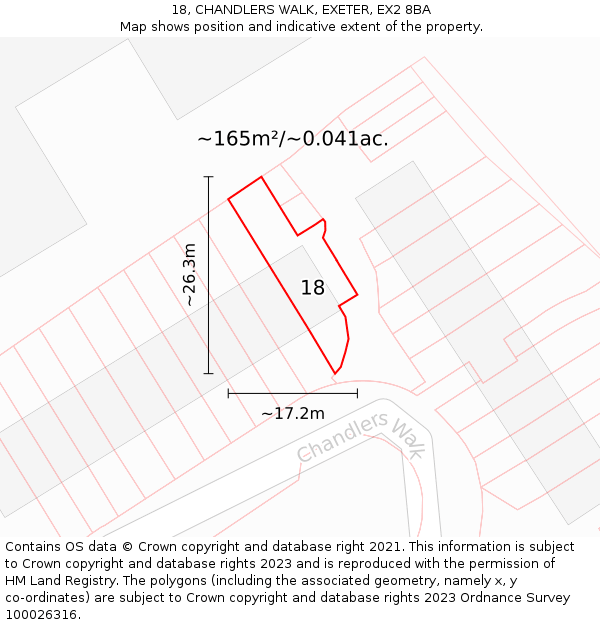 18, CHANDLERS WALK, EXETER, EX2 8BA: Plot and title map