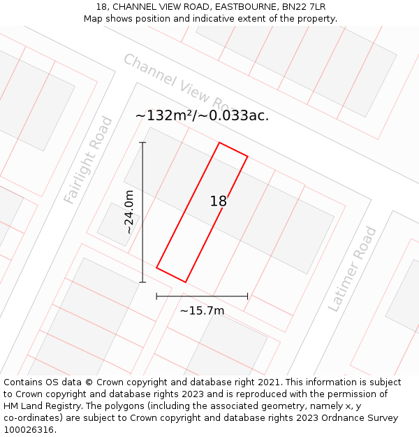 18, CHANNEL VIEW ROAD, EASTBOURNE, BN22 7LR: Plot and title map