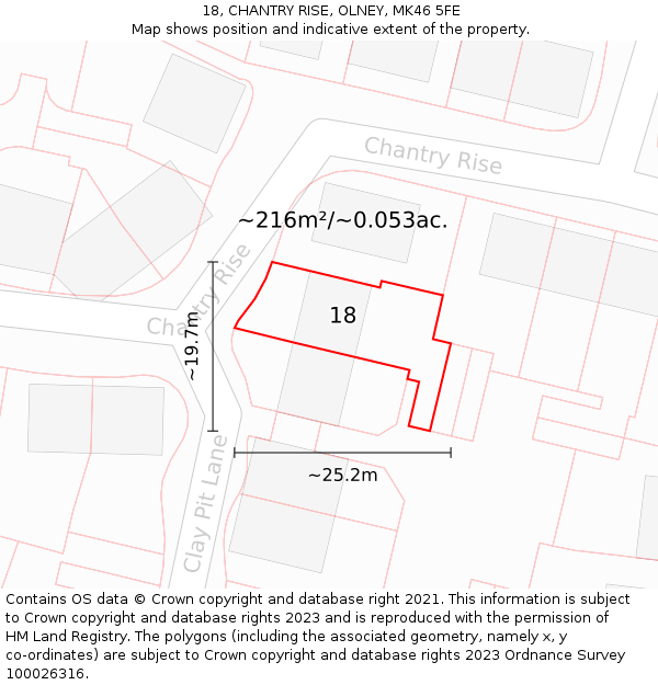 18, CHANTRY RISE, OLNEY, MK46 5FE: Plot and title map