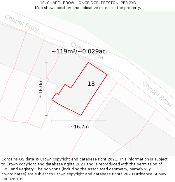 18, CHAPEL BROW, LONGRIDGE, PRESTON, PR3 2YD: Plot and title map