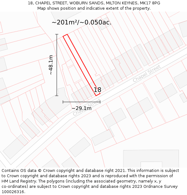 18, CHAPEL STREET, WOBURN SANDS, MILTON KEYNES, MK17 8PG: Plot and title map