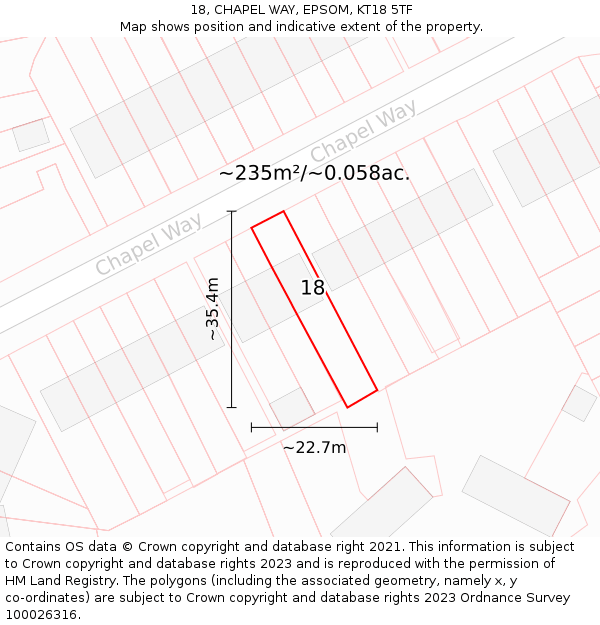 18, CHAPEL WAY, EPSOM, KT18 5TF: Plot and title map