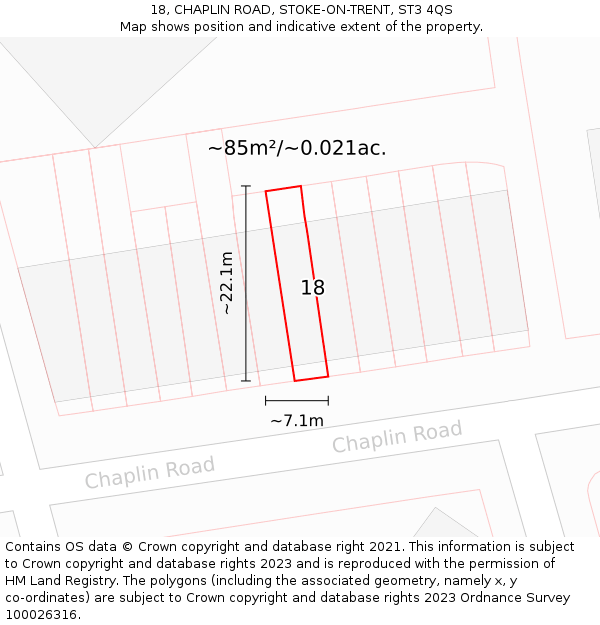 18, CHAPLIN ROAD, STOKE-ON-TRENT, ST3 4QS: Plot and title map