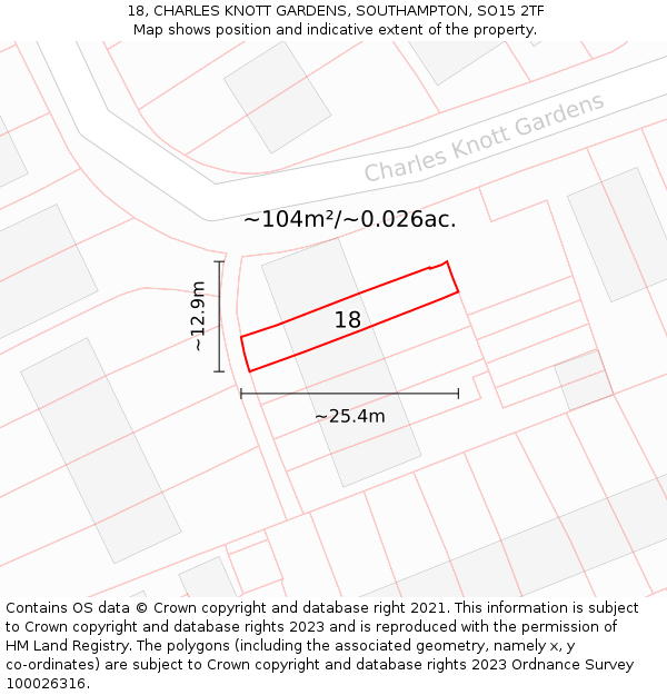 18, CHARLES KNOTT GARDENS, SOUTHAMPTON, SO15 2TF: Plot and title map