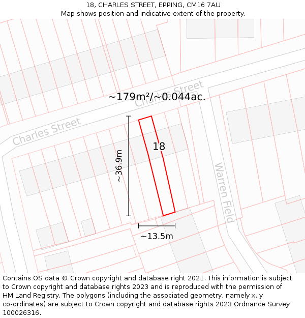 18, CHARLES STREET, EPPING, CM16 7AU: Plot and title map
