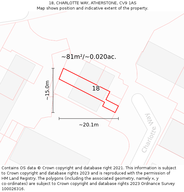 18, CHARLOTTE WAY, ATHERSTONE, CV9 1AS: Plot and title map