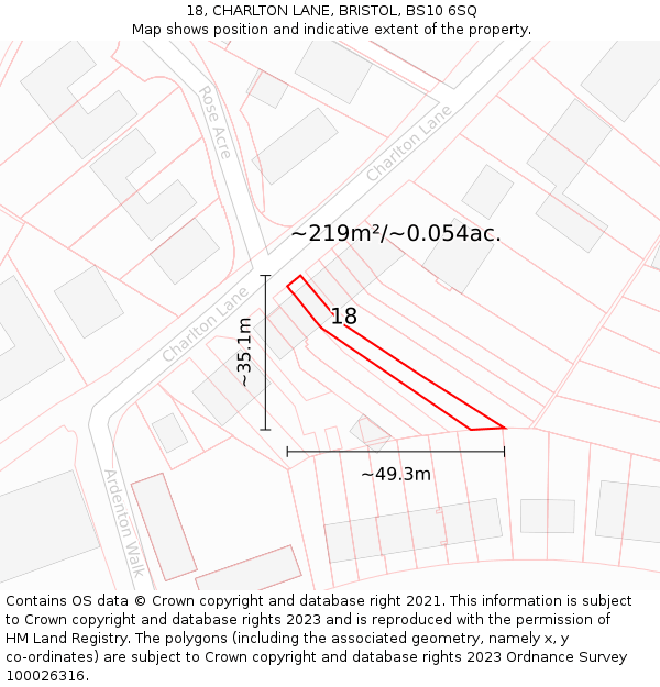 18, CHARLTON LANE, BRISTOL, BS10 6SQ: Plot and title map