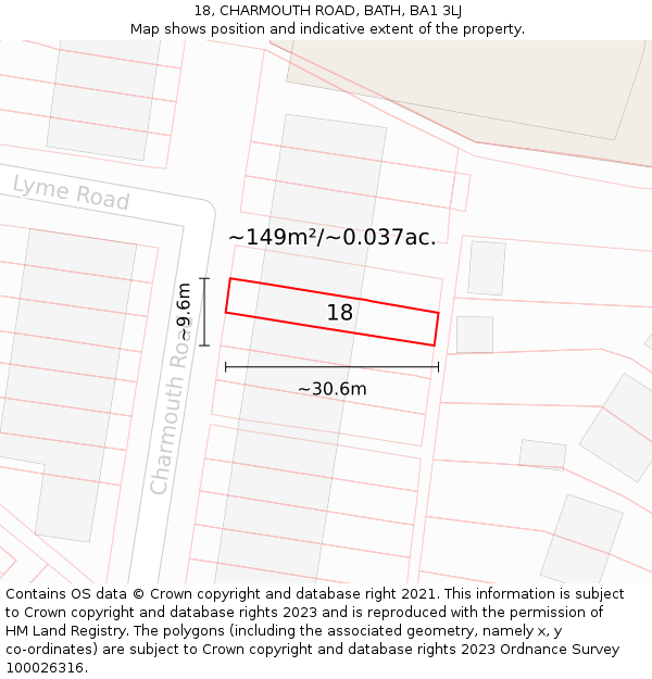 18, CHARMOUTH ROAD, BATH, BA1 3LJ: Plot and title map