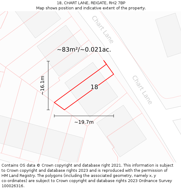 18, CHART LANE, REIGATE, RH2 7BP: Plot and title map