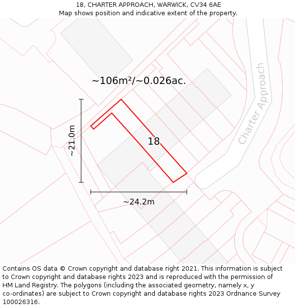 18, CHARTER APPROACH, WARWICK, CV34 6AE: Plot and title map
