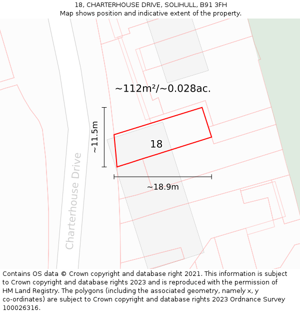 18, CHARTERHOUSE DRIVE, SOLIHULL, B91 3FH: Plot and title map