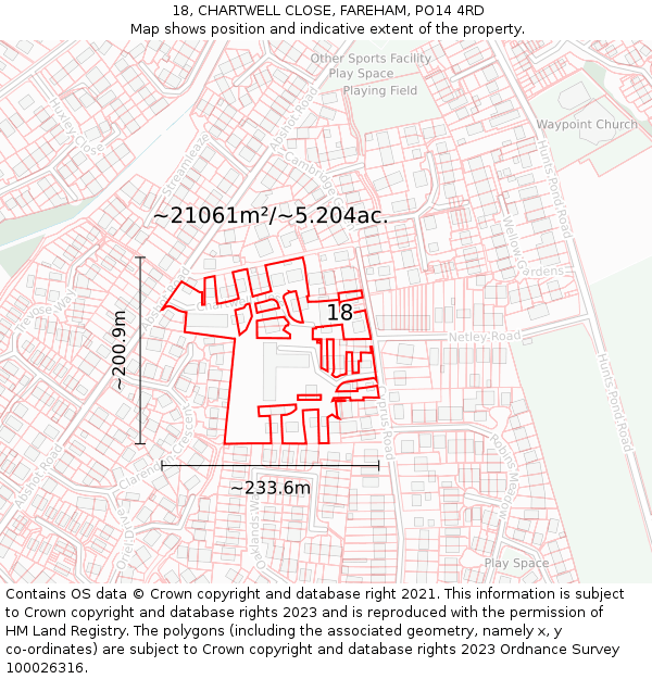 18, CHARTWELL CLOSE, FAREHAM, PO14 4RD: Plot and title map