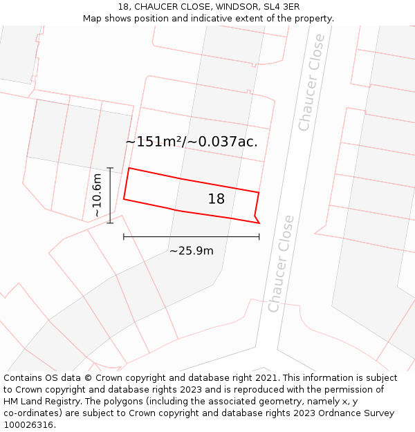 18, CHAUCER CLOSE, WINDSOR, SL4 3ER: Plot and title map