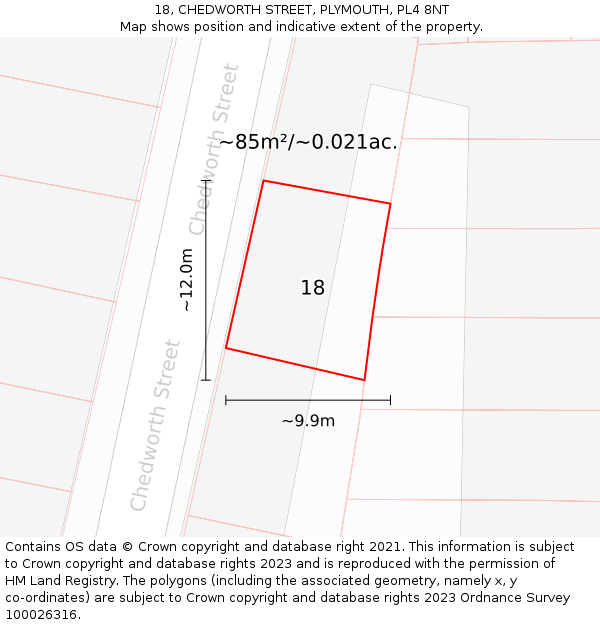18, CHEDWORTH STREET, PLYMOUTH, PL4 8NT: Plot and title map