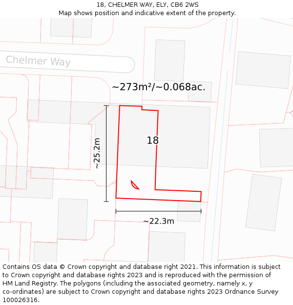 18, CHELMER WAY, ELY, CB6 2WS: Plot and title map