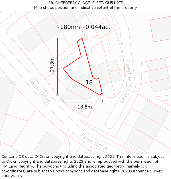 18, CHERBERRY CLOSE, FLEET, GU51 2TD: Plot and title map