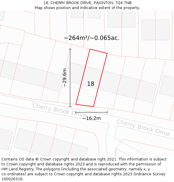 18, CHERRY BROOK DRIVE, PAIGNTON, TQ4 7NB: Plot and title map