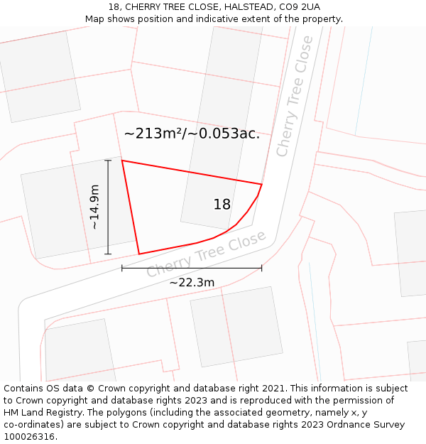 18, CHERRY TREE CLOSE, HALSTEAD, CO9 2UA: Plot and title map